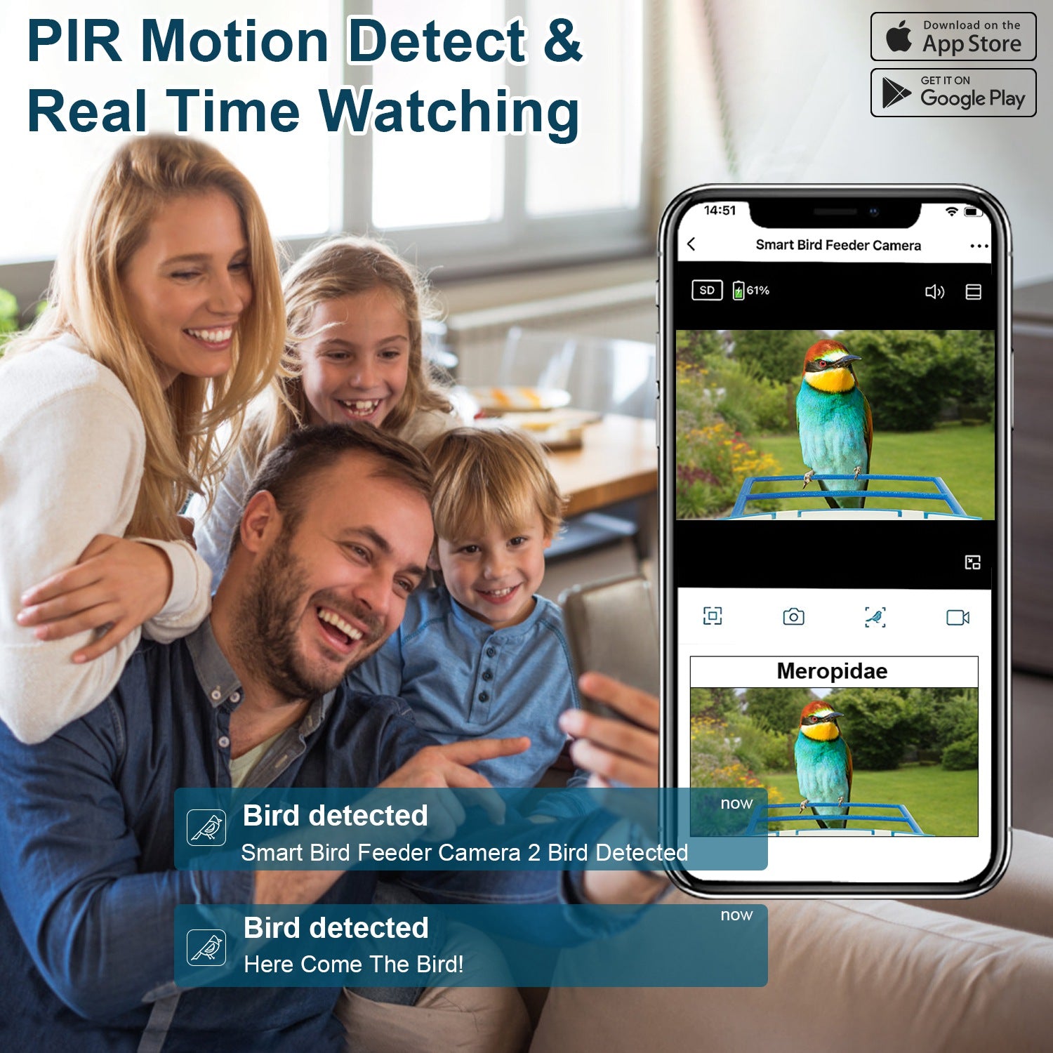 1080P HD Bird Feeder Camera with PIR Motion, Solar Rechargeable Battery & AI Bird Recognition – Nature Monitor